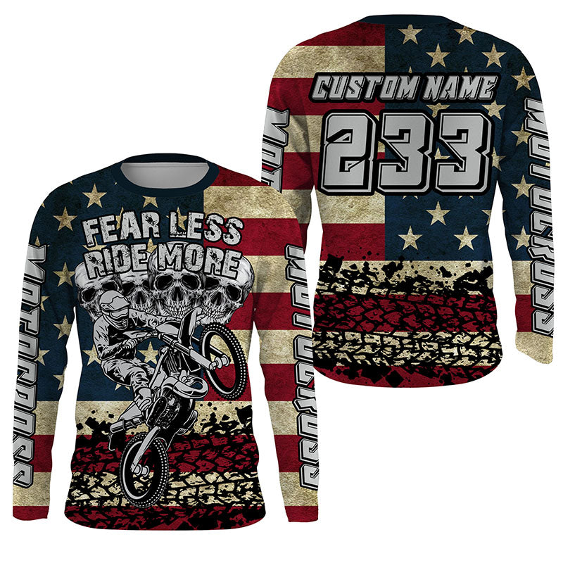 American Flag Custom Skull Motocross Jersey UPF30+ Patriotic Dirt Bike Racing Motorcycle Shirt NMS1238