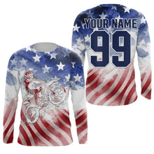 Load image into Gallery viewer, Personalized Motocross jersey youth adult UV American flag racing patriotic dirt bike offroad shirt PDT165