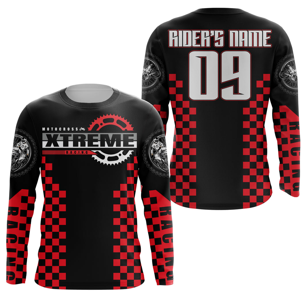 Red Motocross jersey custom kid men women UPF30+ dirt bike riding extreme MX shirt motorcycle PDT95