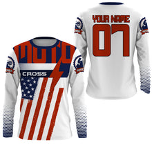 Load image into Gallery viewer, Custom motocross jersey American flag UPF30+ men women kid dirt bike racing motorcycle Patriotic NMS1001