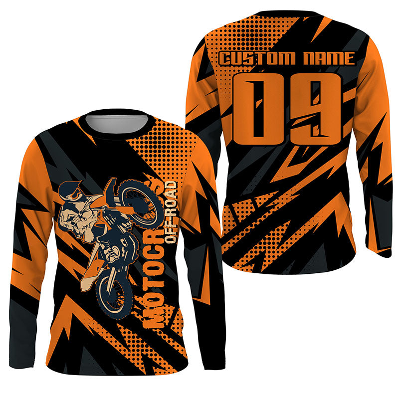 Custom Orange Motocross Jersey UPF30+ Kid Adult Off-road Dirt Bike Long Sleeves MX Racing NMS1222