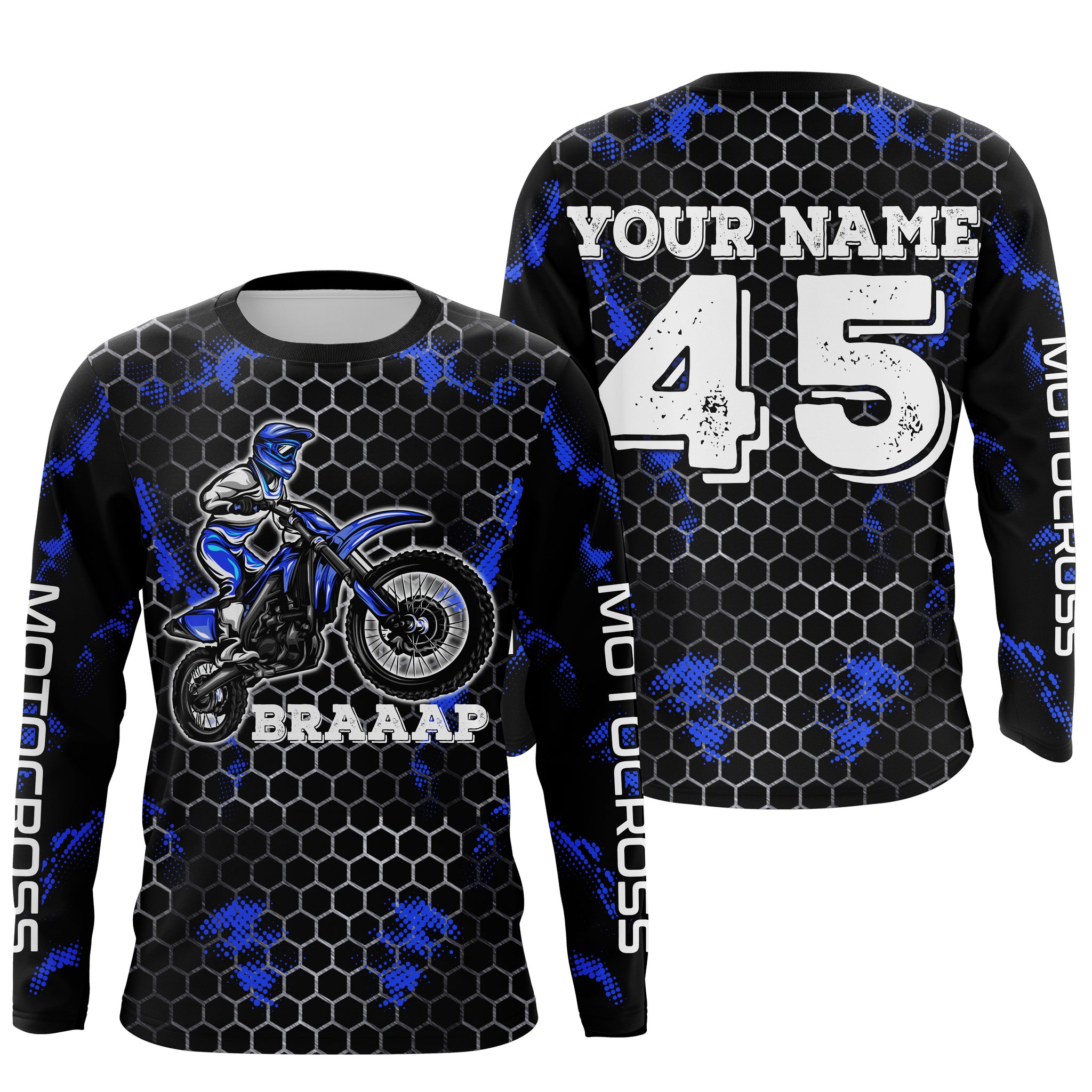 Kids men women motocross jerseys custom name&number blue white