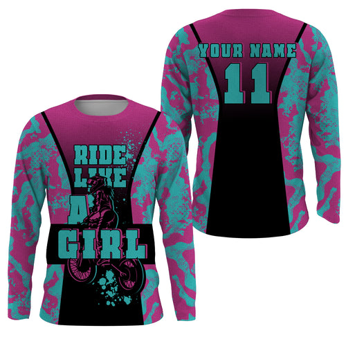 Ride Like A Girl Custom Motocross Jersey UPF30+ Women Dirt Bike Shirt Long Sleeves NMS1355