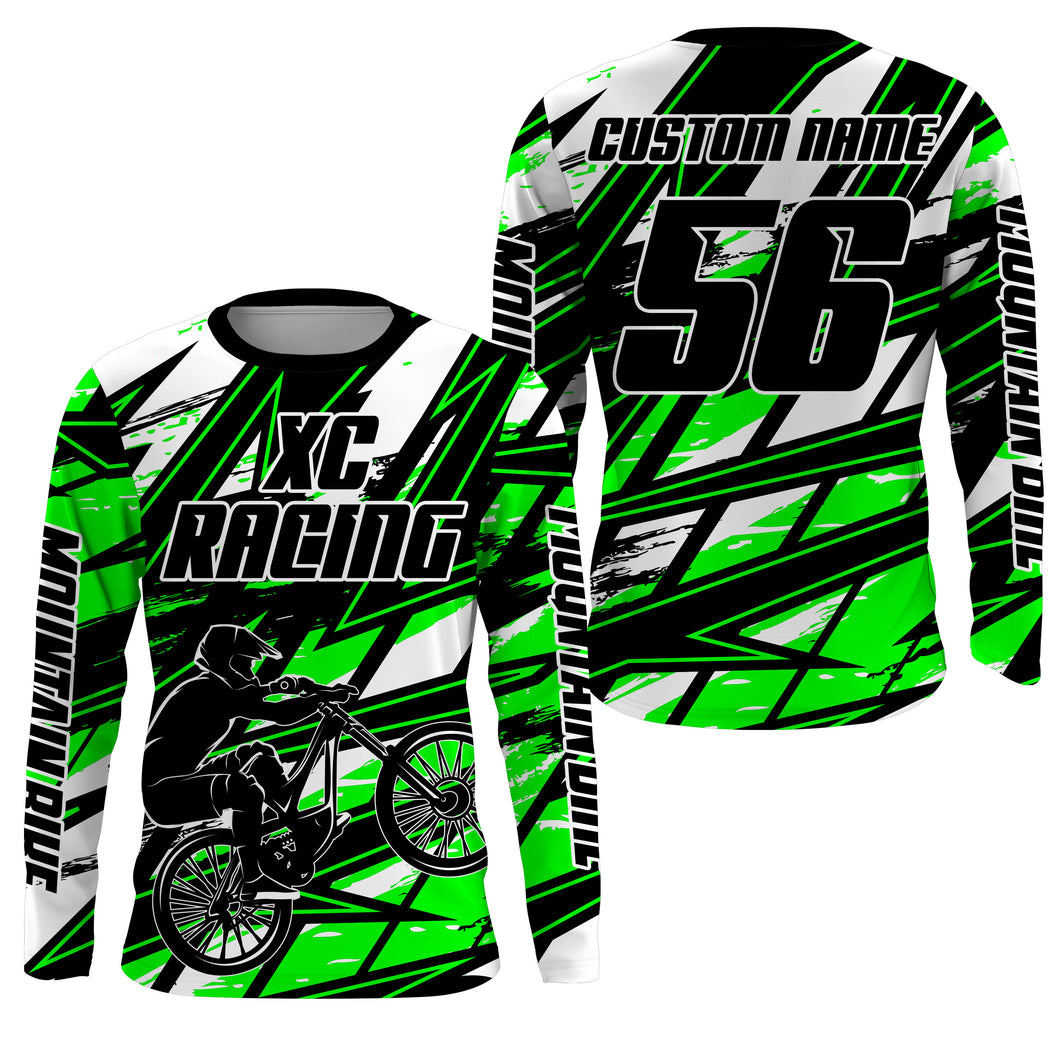 Green XC mountain bike jersey UPF30+ Cross-country kid adult MTB shirt cycling gear| SLC107
