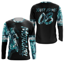 Load image into Gallery viewer, MotoGirl personalized jersey UPF30+ motocross girl blue camo dirt bike riding shirt women bikers NMS1023