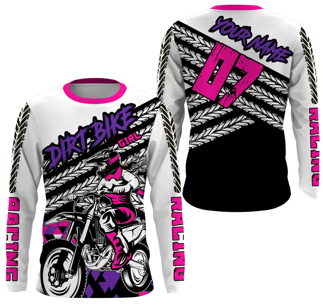 Biker girl pink custom MX jersey UPF30+ dirt bike kid adult Motocross racing shirt motorcycle PDT60