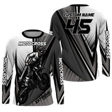 Load image into Gallery viewer, Personalized Motocross Jersey UPF 30+, Dirt Bike Motorcycle Off-Road Racing Youth Long Sleeves- Grey| NMS368