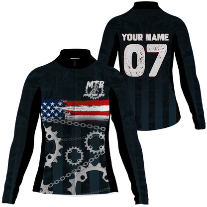 Custom Womens Cycling Jersey MTB American Flag Bicycle Sprocket Mountain Bike Racing Shirt| NMS819