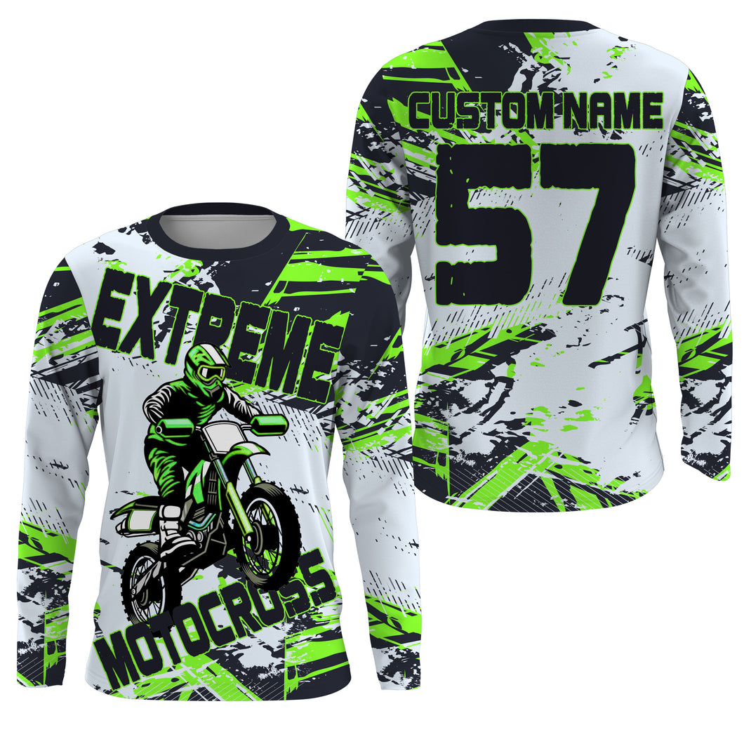 Customized name&number Motocross jersey green white youth adult UV MX dirt bike long sleeves racing PDT190