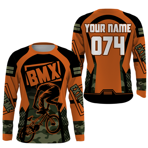 Personalized Orange BMX racing jersey UPF30+ kid adult camo bike shirt enduro cycling gear| SLC53