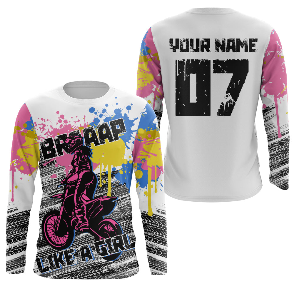 Brap Girl Custom Motocross Jersey Women Girls Biker Dirt Bike Shirt Long Sleeves NMS1353