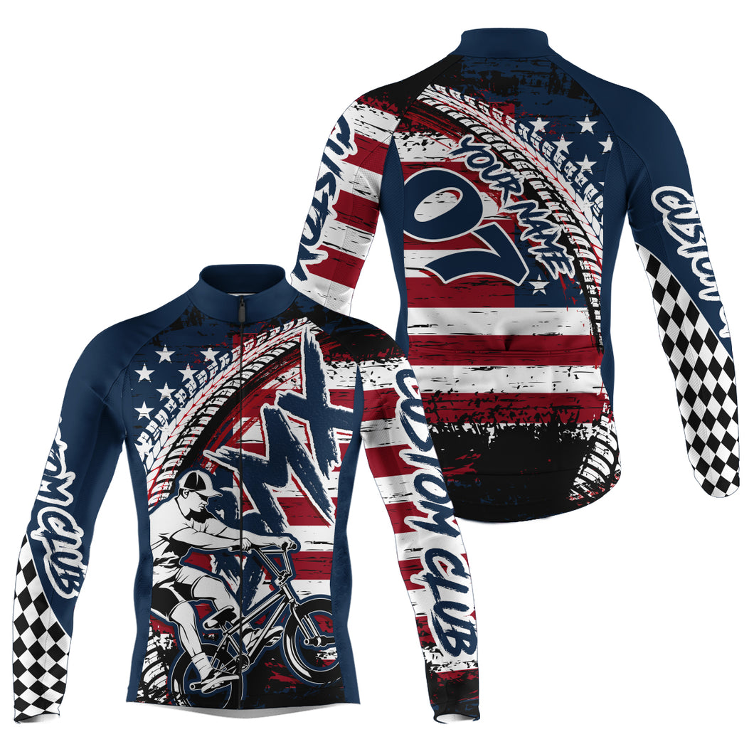 Patriotic BMX cycling jersey Cycle gear with 3 pockets Anti-UV American bicycle motocross shirt| SLC75