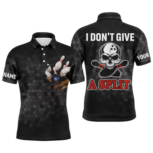 Skull Polo Bowling Shirt for Men Bowlers, Personalized Cool Bowling Jersey I Don't Give A Split NBP36