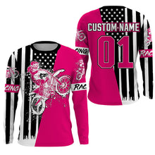 Load image into Gallery viewer, Girls Women Pink Dirt Bike Racing Jersey UPF30+ Personalized Patriotic Motocross American Riding NMS1177