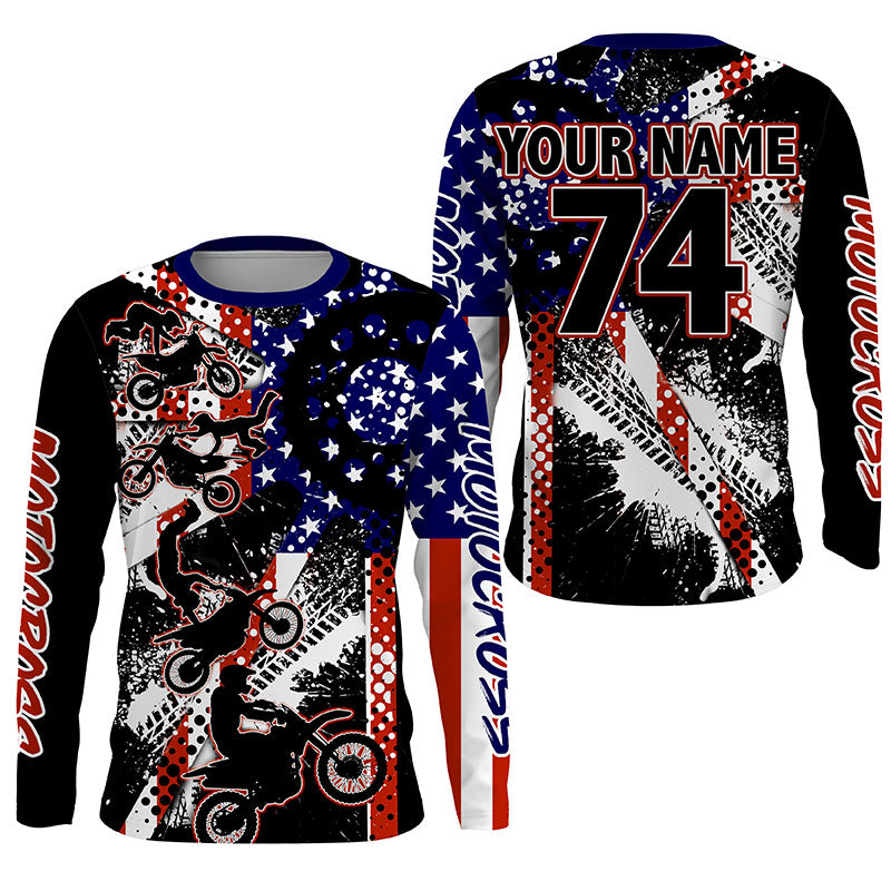 Patriotic dirt bike freestyle kid men women custom MX jersey UPF30+ USA Motocross gear racing shirt PDT349