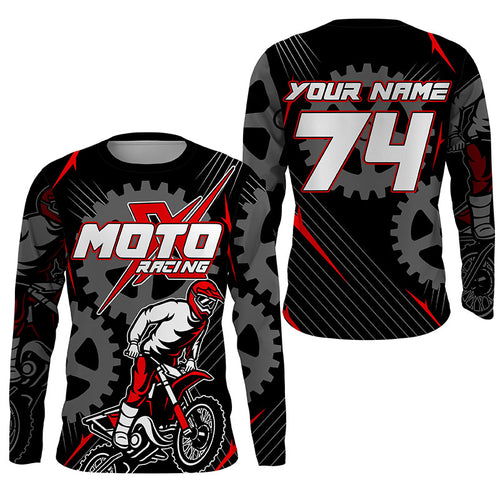 Personalized red dirt bike jersey for kid&adult UPF30+ Motocross racing MotoX off-road shirt PDT366