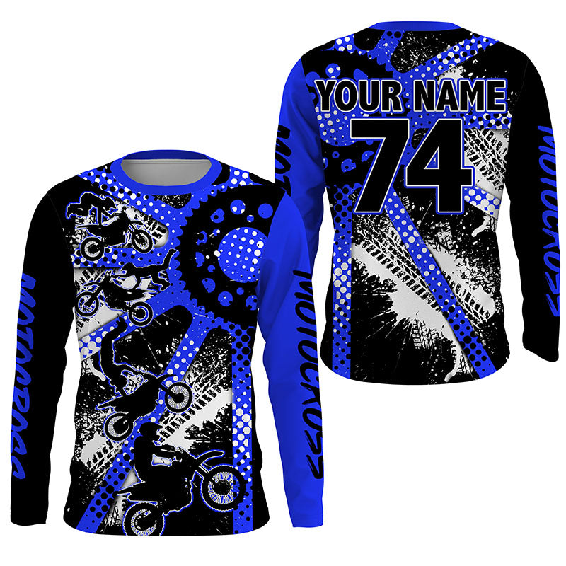 Dirt bike freestyle kid men women custom MX jersey UPF30+ blue Motocross gear racing shirt PDT298