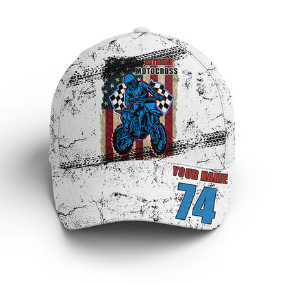 USA Flag Motocross Cap - Extreme Custom Name&Number Dirt Bike Cap For Biker Patriotic BWB Hat CDT11