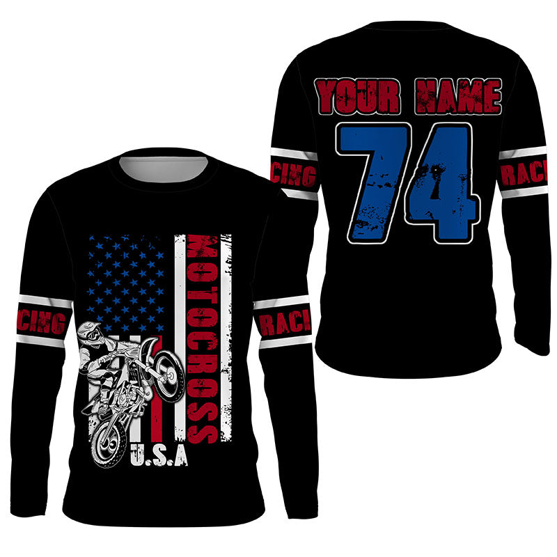 American flag jersey Motocross custom youth adult UPF30+ biker off-road motorcycle shirt patriotic PDT245