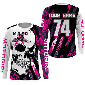 Skull MotoGirl Jersey Personalized Motocross UPF30+ MotoX Dirt Bike Racing Motorcycle Girls Women NM1268