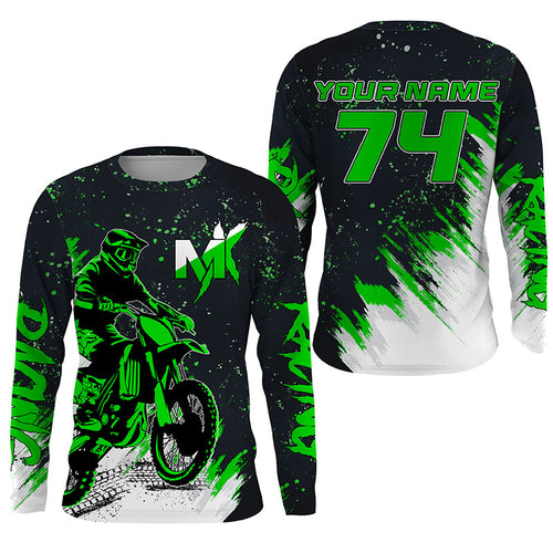 Green Motocross Racing Jersey Men Women Youth UPF30+ Custom Dirt Bike Shirt Off-Road Long Sleeve MX PDT447