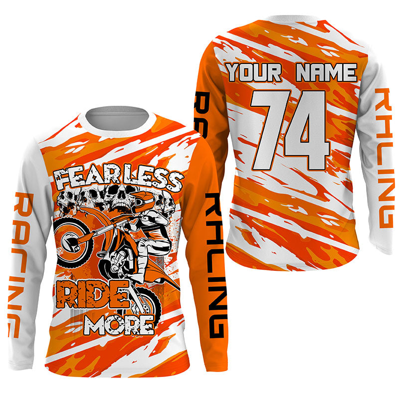 Skull Motocross Jersey Personalized UPF30+ Adult Kid Dirt Bike Racing Fear Less Ride More NMS1232