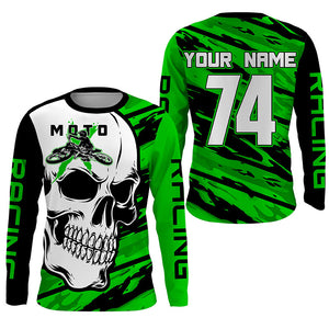 Skull MotoX Jersey Custom Motocross UPF30+ Green Dirt Bike Racing Motorcycle Bikers Racewear NMS1264