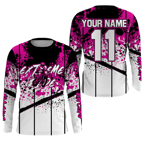 Custom Motocross jersey kid&adult MotoX extreme dirt road UV protective pink dirt bike shirt PDT369