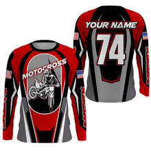 Load image into Gallery viewer, Personalized red Motocross off-road jersey kid adult UPF30+ Biker extreme MX long sleeves shirt PDT250