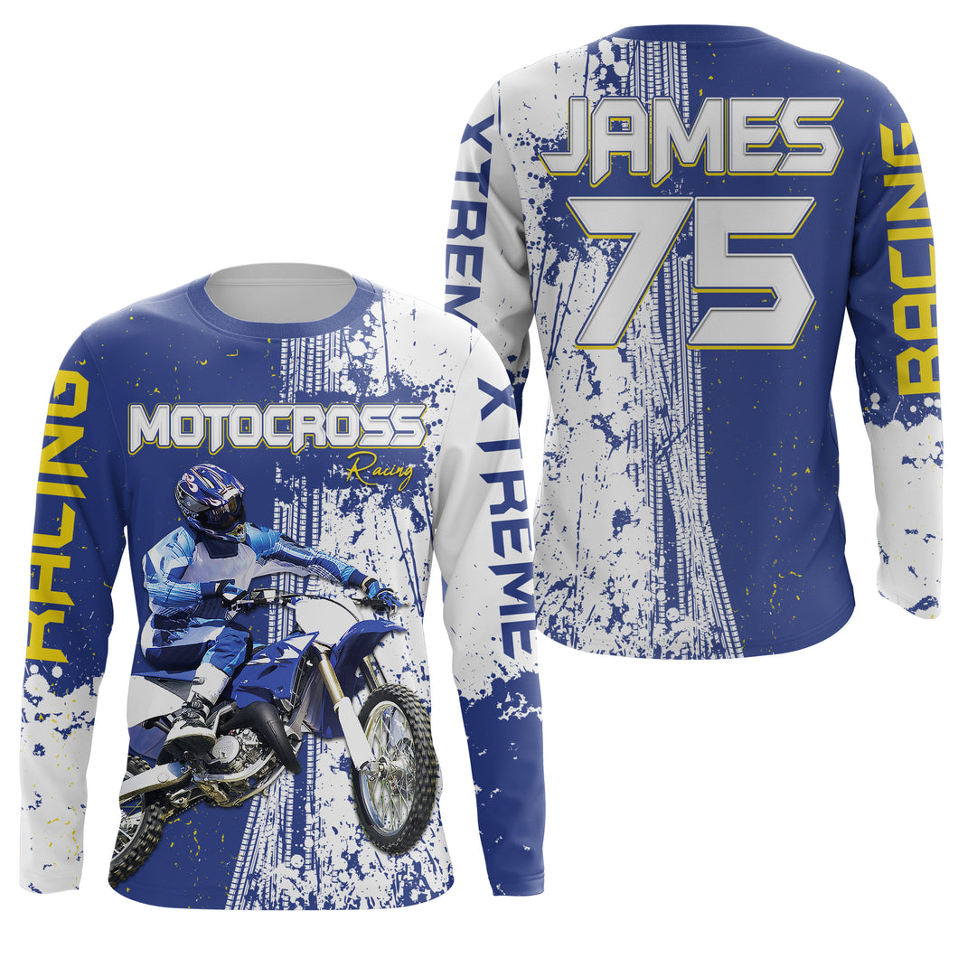 Custom Motocross jersey kid men women UV protective MX blue biker racing shirt extreme motorcycle PDT78