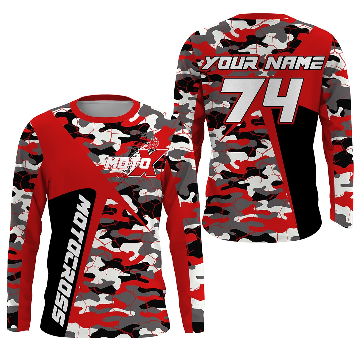 Custom kid men women dirt bike racing jersey MX UV protective red camouflage extreme motorcycle PDT85