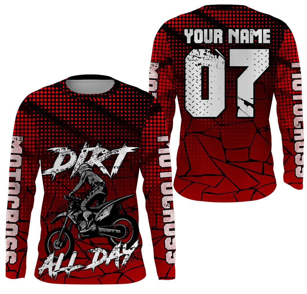 Custom MX racing jersey red Dirt All Day UPF30+ men women kid extreme biker motorcycle shirt PDT87