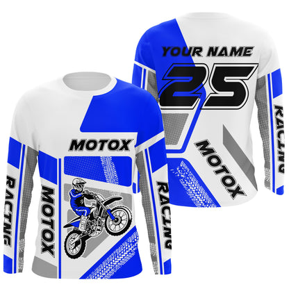 Customizable dirt bike jersey youth kid adult UPF30+ blue riding Motocross off-road extreme shirt PDT75