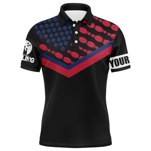 Patriotic Polo Bowling Shirt for Men Bowlers, Personalized American Flag Cool Bowling Jersey NBP32