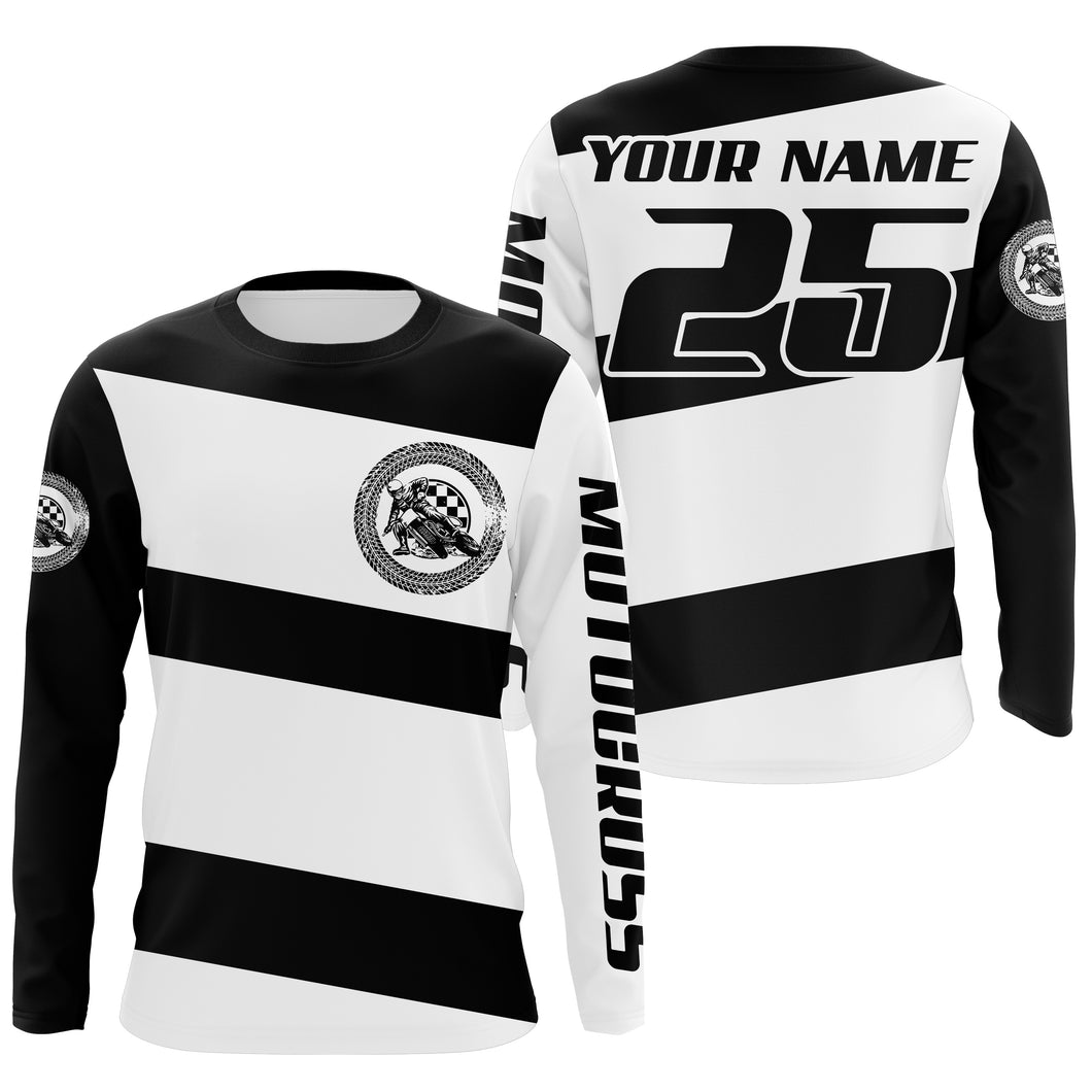 Black and white Motocross long sleeve jersey UPF30+ youth adult custom dirt bike racing shirt  PDT187