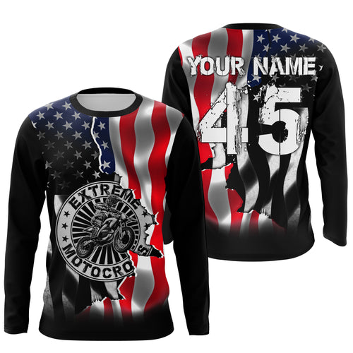 US flag Extreme Motocross personalized jersey UPF30+ Patriotic motorcycle long sleeves dirt bike NMS1059