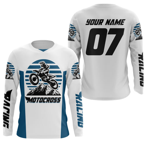 Personalized MX off-road jersey blue and white Motocross kid&adult UPF30+ biker racing off-road  PDT184