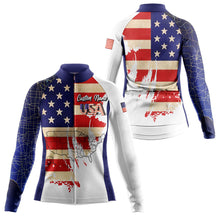 Load image into Gallery viewer, USA bike jersey with pockets American flag women cycling jersey UPF50+ full zip BMX MTB cycle gear| SLC150