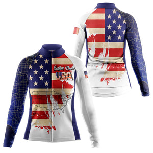 USA bike jersey with pockets American flag women cycling jersey UPF50+ full zip BMX MTB cycle gear| SLC150