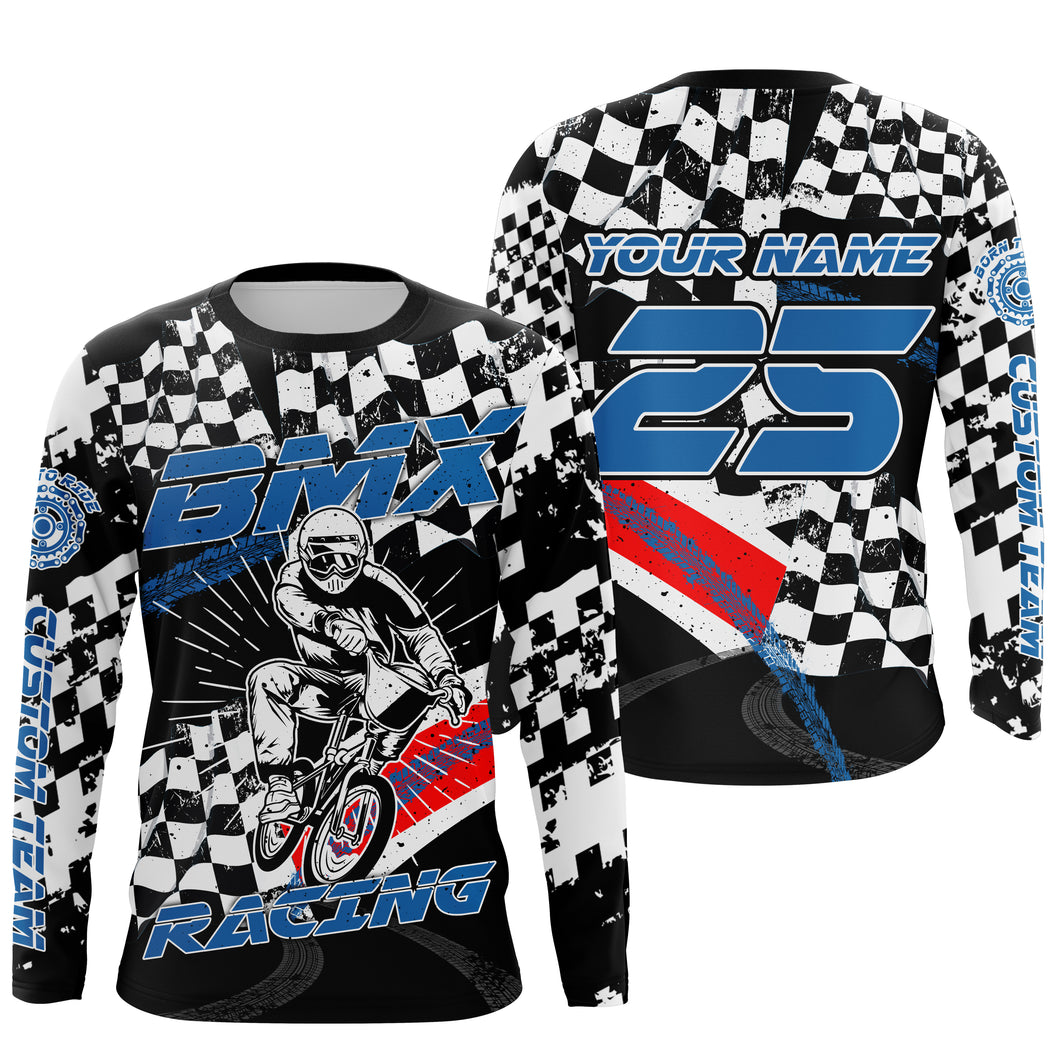 Kid BMX jersey UPF30+ checkered flag BMX shirt mens boys bicycle motocross gear cycling clothes| SLC103