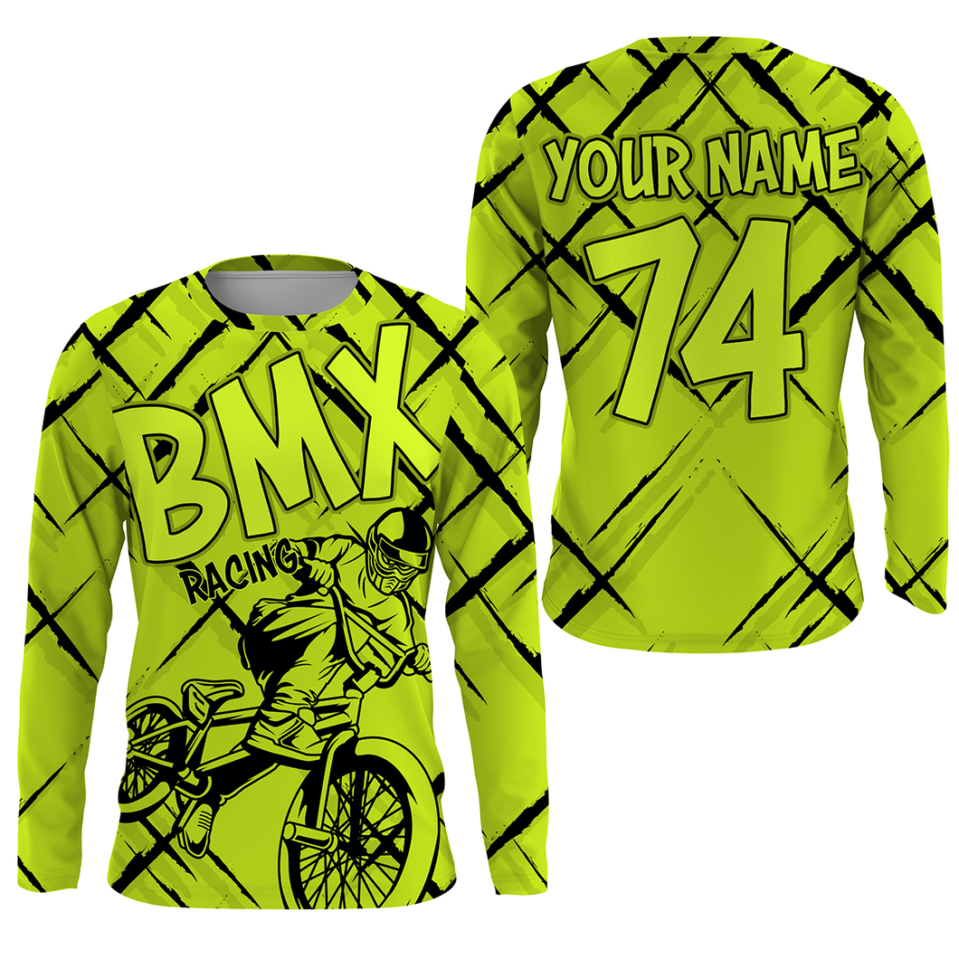 Custom Green BMX racing jersey UPF30+ Adult kid biking shirt Extreme cycling bicycle racewear| SLC55