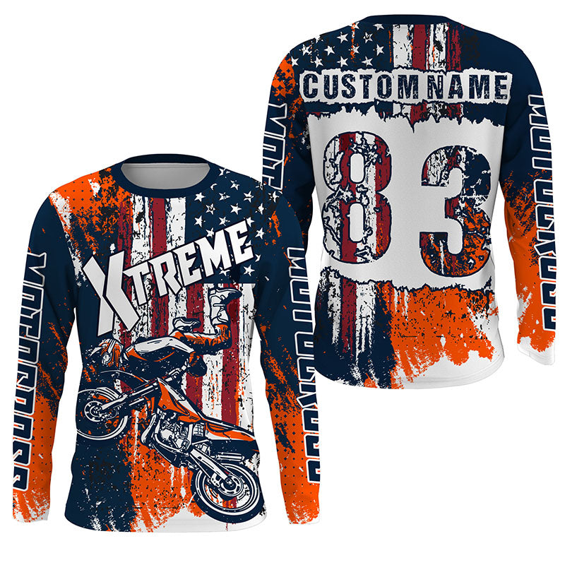 Personalized USA Motocross jersey adult&kid UV protective MX motorcycle Patriotic dirt bike shirt PDT354