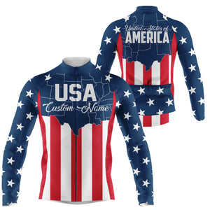 USA mens cycling jersey UPF50+ American flag cycle gear with 3 pockets full zip MTB BMX racewear| SLC146