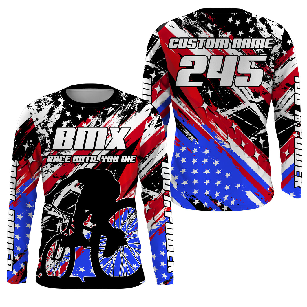 Race until you die Custom patriotic BMX racing jersey UPF30+ Adult kid cycling gear USA bike shirt| SLC78