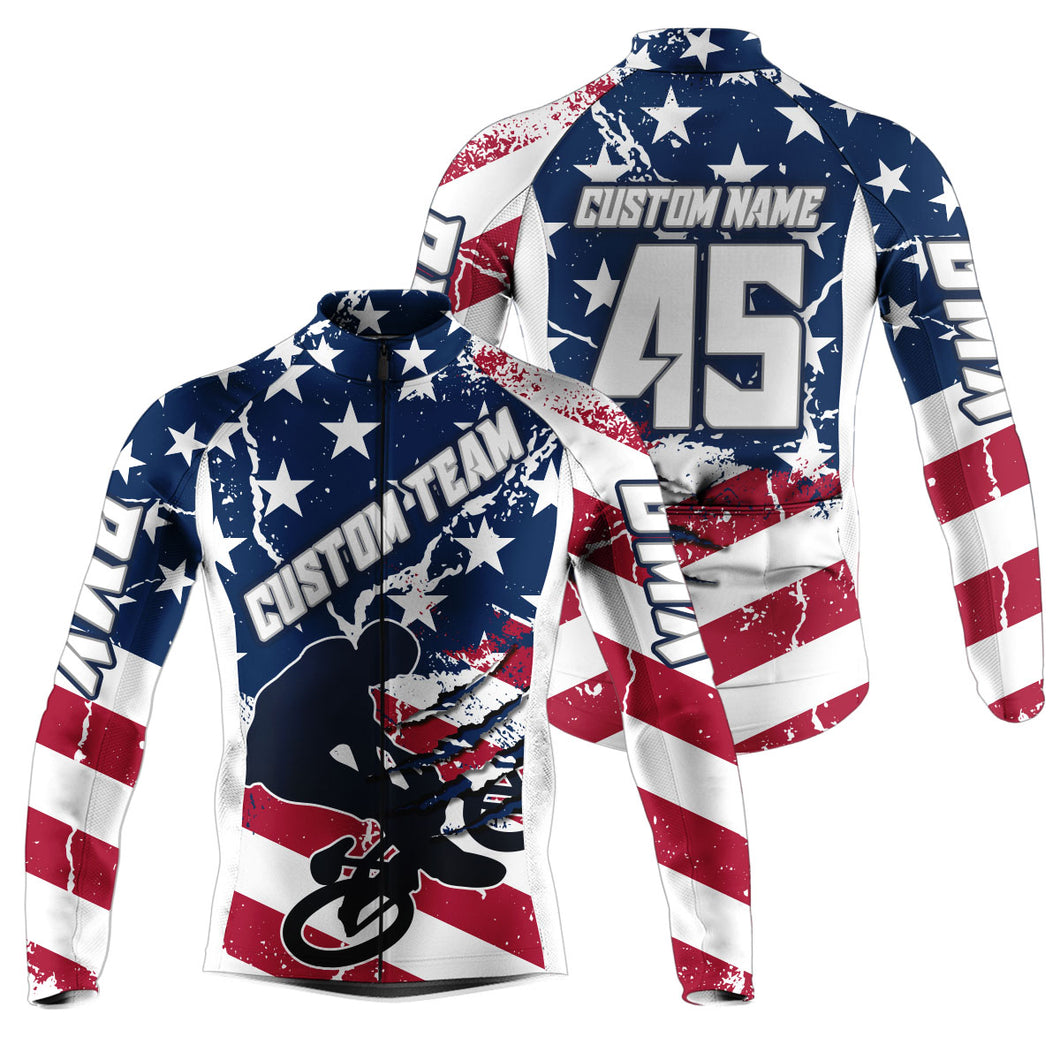 American Mens BMX cycling jersey with pockets UPF50+ Custom USA cycle gear Breathable biking tops| SLC67