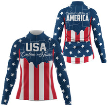 Load image into Gallery viewer, USA womens cycling jersey UPF50+ American flag cycle gear with 3 pockets full zip MTB BMX racewear| SLC146