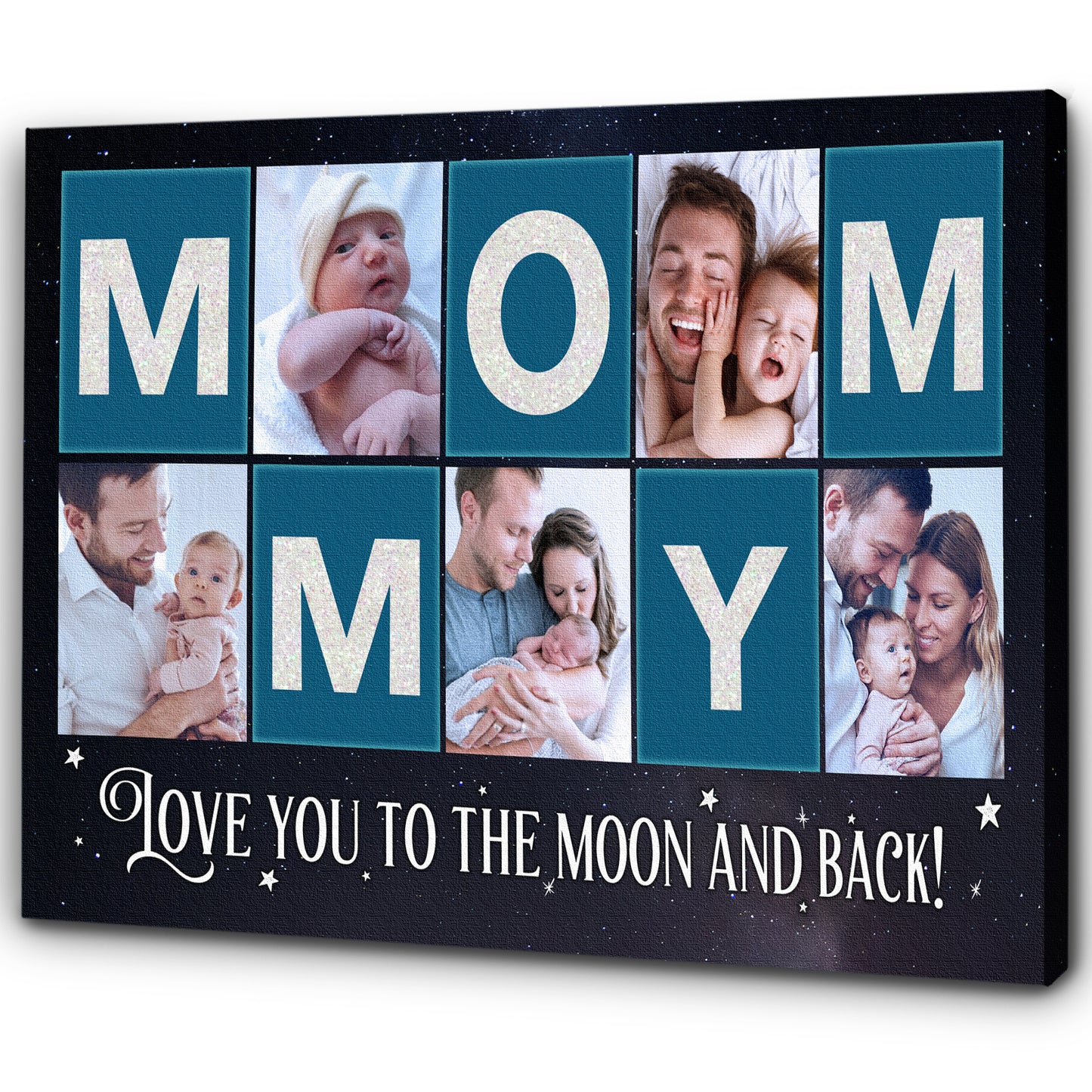 Personalized Mom Canvas Custom Photo Collage, Mommy Love You to The Moon and Back, Mother's Day Gift| N2471