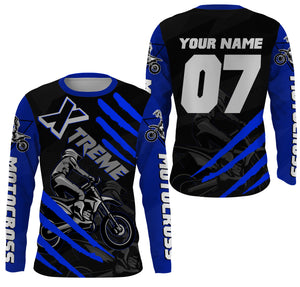 Xtreme customizable UPF30+ blue MX jersey for kid youth adult dirt bike racing shirt motorcycle PDT33