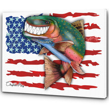Load image into Gallery viewer, Rainbow Trout fly fishing with American flag ChipteeAmz&#39;s art Matte Canvas AT024