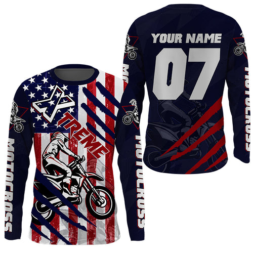 Personalized USA Motocross jersey youth women men UPF30+ dirt bike off-road extreme racing shirt PDT273